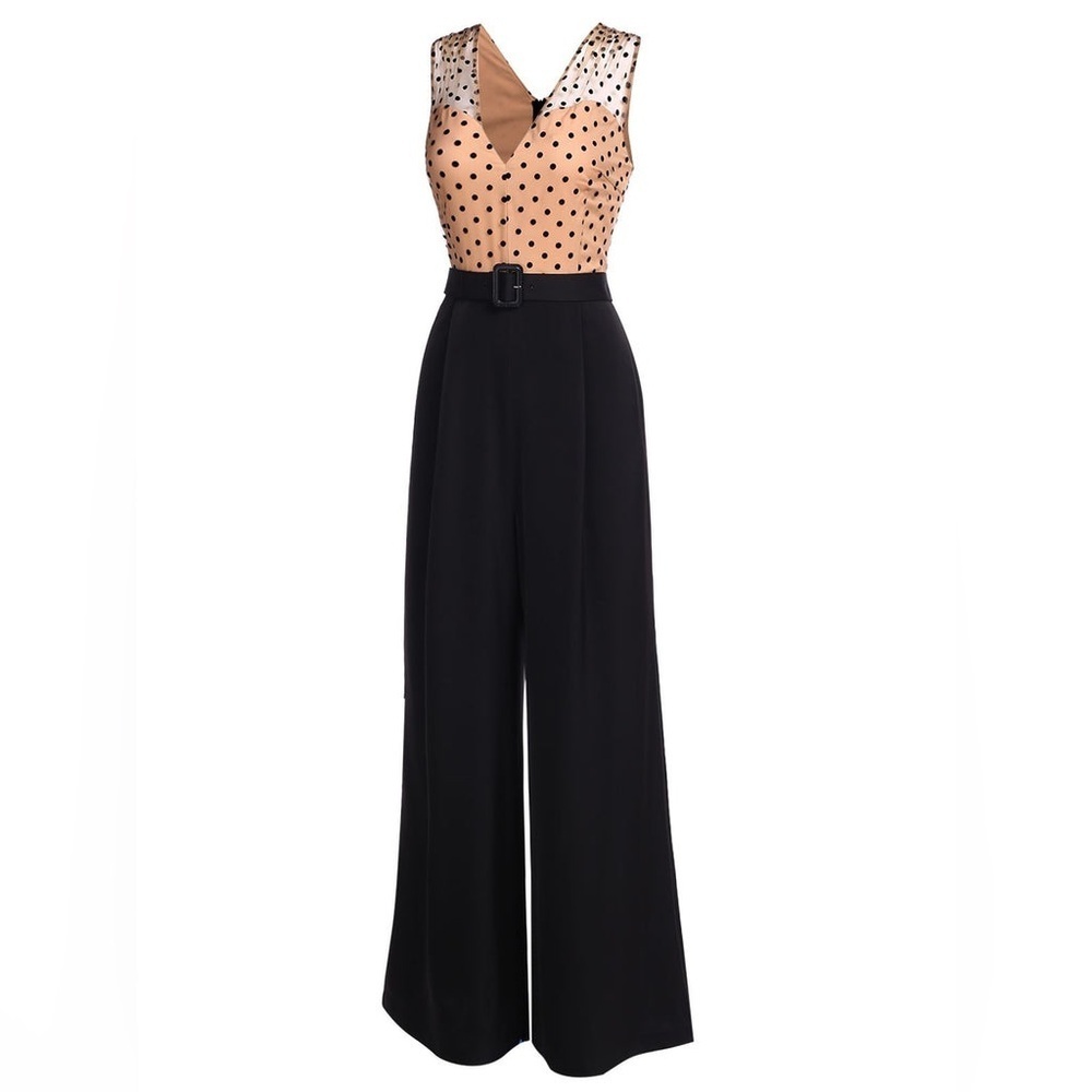 ✨NEW✨-RETRO POLKA DOT WIDE LEG BELTED JUMPSUIT - Picture 5 of 12